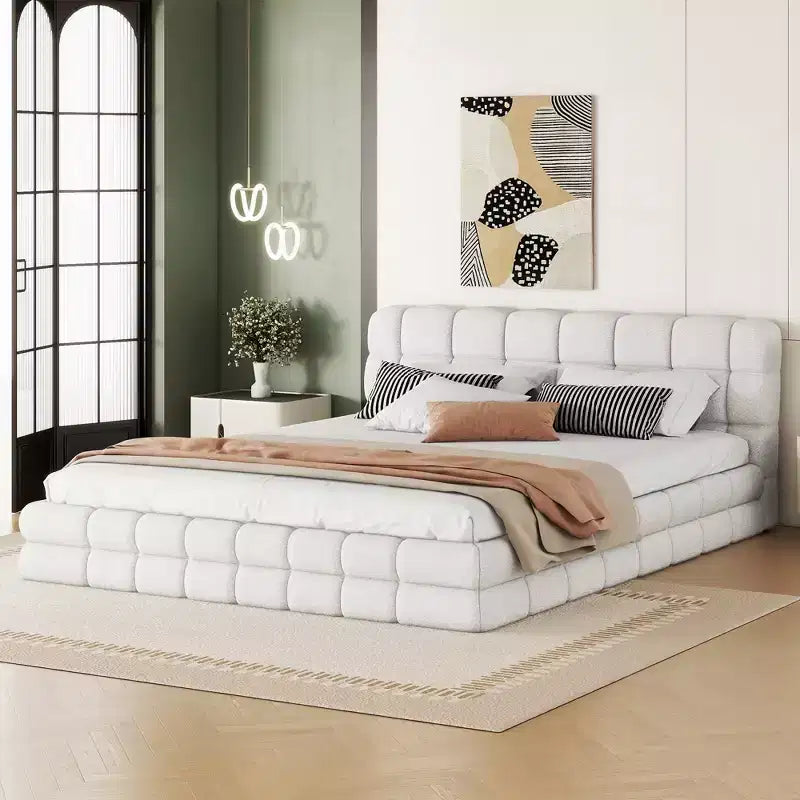 Whisen Elegant Queen Size Fully Upholstered Platform Bed with Headboard