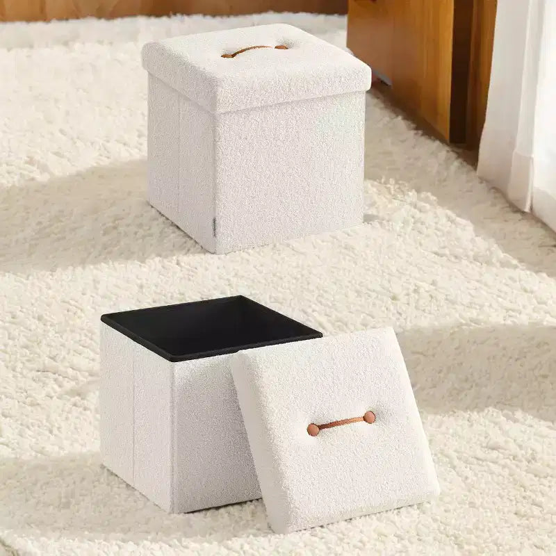 LEDREM Small Folding Storage Ottoman, Foot Rest Stool, 15 x 15 x 15 Inches, Ottoman with Storage, Load up to 660 lb