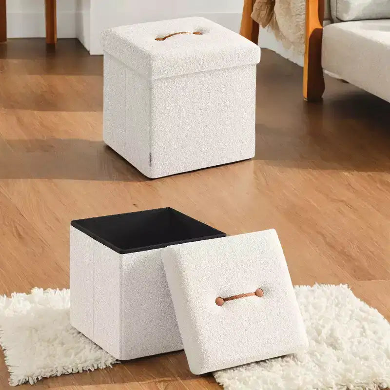 LEDREM Small Folding Storage Ottoman, Foot Rest Stool, 15 x 15 x 15 Inches, Ottoman with Storage, Load up to 660 lb