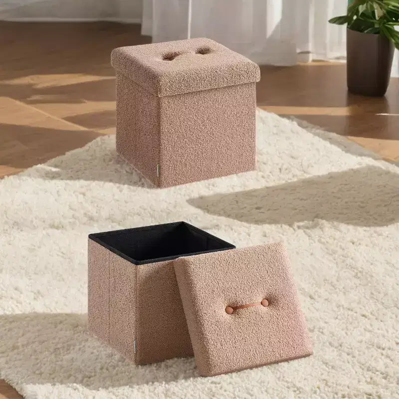 LEDREM Small Folding Storage Ottoman, Foot Rest Stool, 15 x 15 x 15 Inches, Ottoman with Storage, Load up to 660 lb