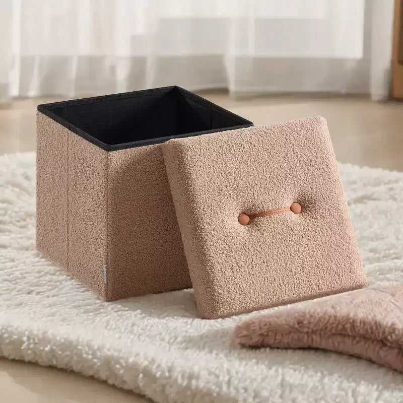 LEDREM Small Folding Storage Ottoman, Foot Rest Stool, 15 x 15 x 15 Inches, Ottoman with Storage, Load up to 660 lb