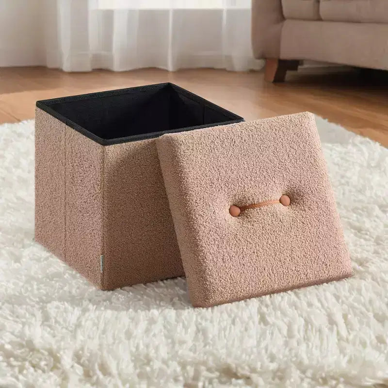 LEDREM Small Folding Storage Ottoman, Foot Rest Stool, 15 x 15 x 15 Inches, Ottoman with Storage, Load up to 660 lb
