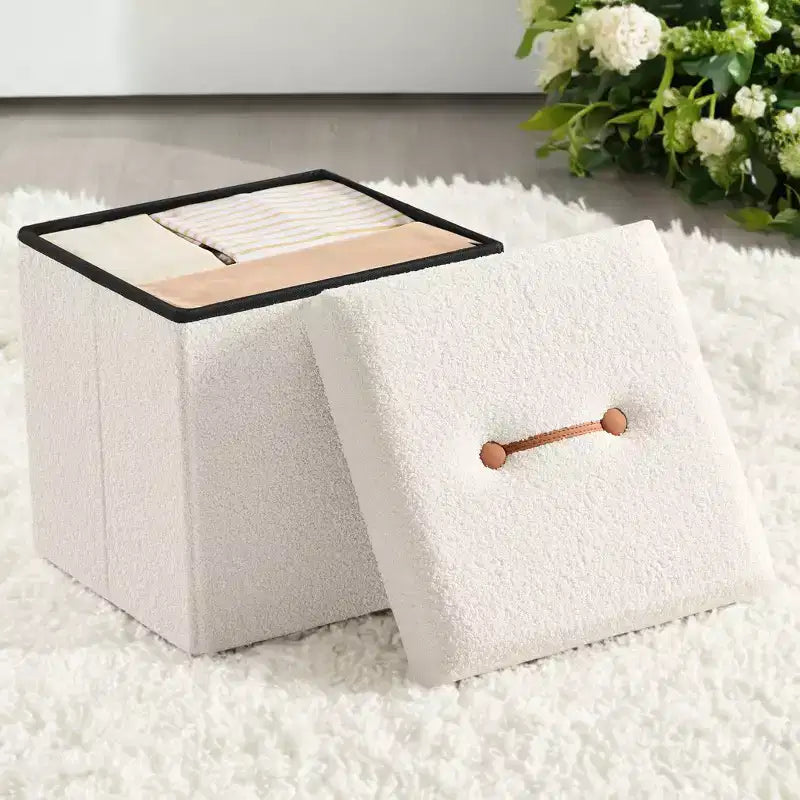 LEDREM Petit Pouf de Rangement Pliant, Tabouret Repose-Pieds, 38 x 38 x 38 cm, Pouf avec Rangement, Charge maximale 300 kg