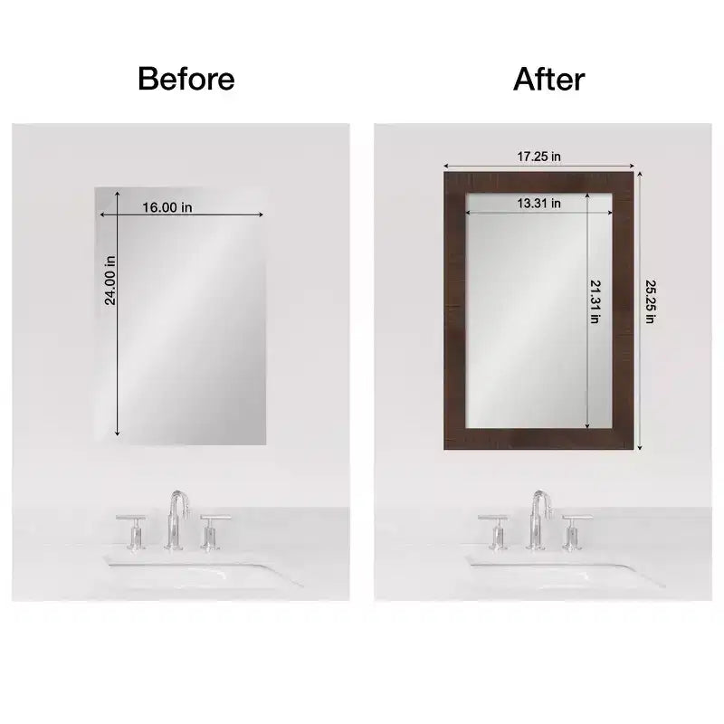 Amanti Art Mirror Makeover Bathroom Mirror Frame Border Kit - Fully Assembled Peel and Stick Frame - Mirror NOT Included - Wildwood Brown Narrow Trim