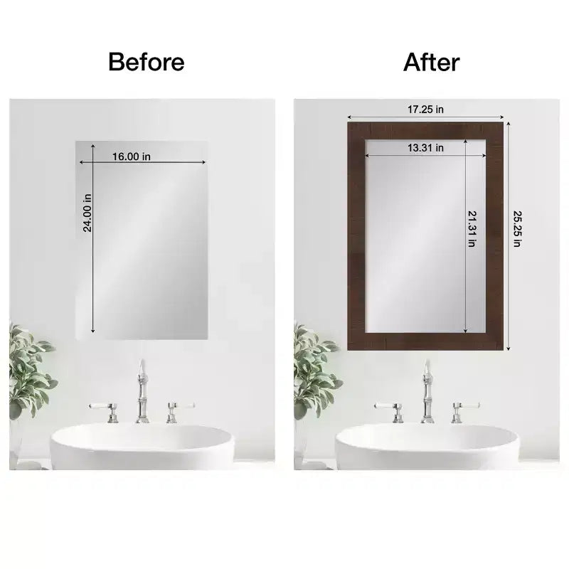 Amanti Art Mirror Makeover Bathroom Mirror Frame Border Kit - Fully Assembled Peel and Stick Frame - Mirror NOT Included - Wildwood Brown Narrow Trim