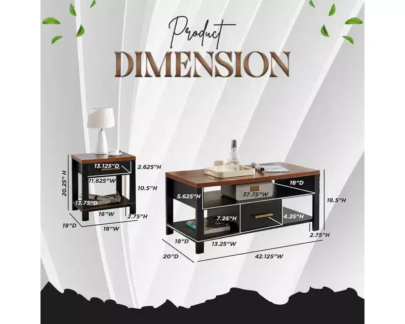 Kings Brand Furniture Sendero 3-Piece Occasional Table Set, Modern Coffee Table with Side Table Set, Perfect Living Room Table Set