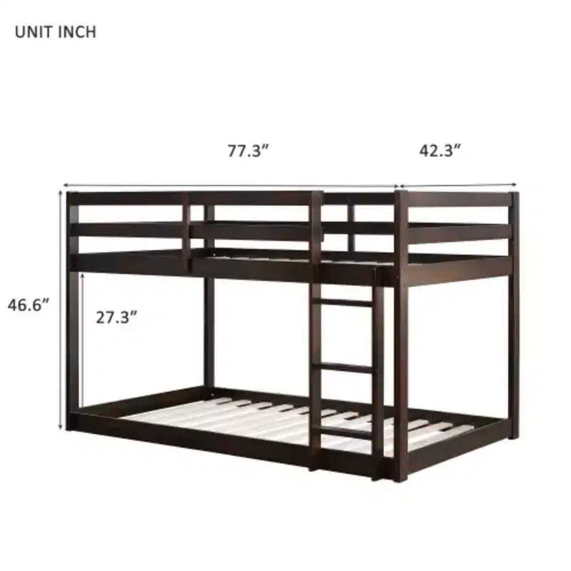 Twin-over-Twin Bunk Bed Complete with Ladder, Strengthened Slat Supports for Both Upper and Lower Beds