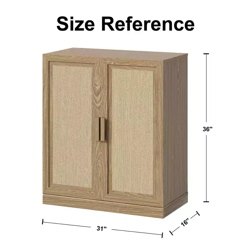 PexFix 36x31x16 Rattan Wood Accent Cabinet with Adjustable Shelf Storage Cabinet Natural
