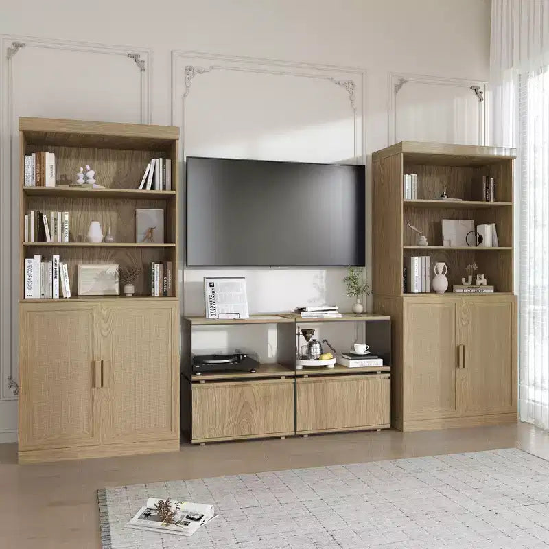 PexFix 36x31x16 Rattan Wood Accent Cabinet with Adjustable Shelf Storage Cabinet Natural