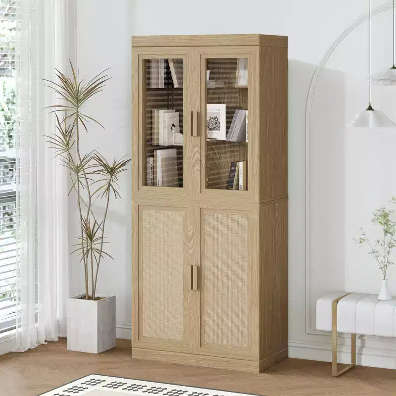 PexFix 36x31x16 Rattan Wood Accent Cabinet with Adjustable Shelf Storage Cabinet Natural