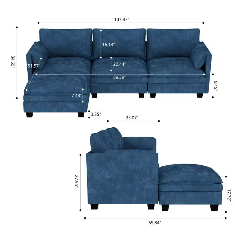 Christopher Knight Home 107.8 L-Shaped 3 Seater Sofa with Ottoman