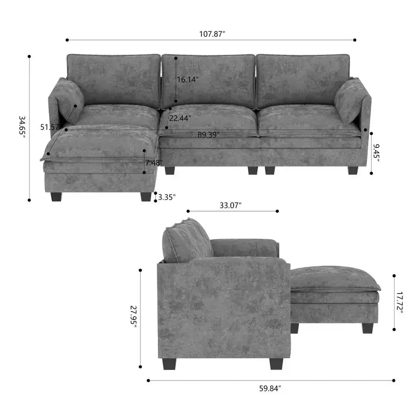 Christopher Knight Home 107.8 L-Shaped 3 Seater Sofa with Ottoman