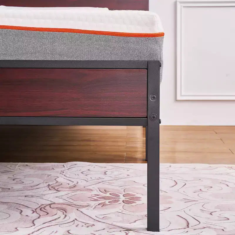 VECELO Queen/King Size Bed Frame with Wooden Headboard, Metal Bed Platform No Box Spring Needed with Heavy Duty Steel Slat, Brown