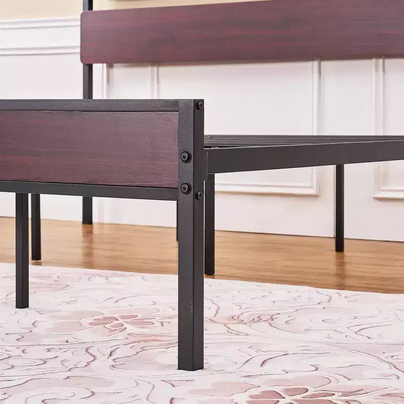 VECELO Queen/King Size Bed Frame with Wooden Headboard, Metal Bed Platform No Box Spring Needed with Heavy Duty Steel Slat, Brown