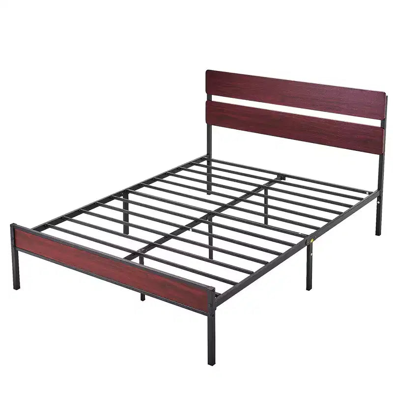 VECELO Queen/King Size Bed Frame with Wooden Headboard, Metal Bed Platform No Box Spring Needed with Heavy Duty Steel Slat, Brown