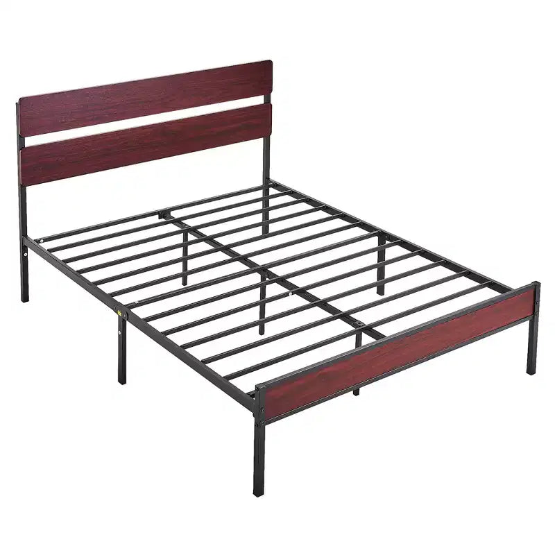 VECELO Queen/King Size Bed Frame with Wooden Headboard, Metal Bed Platform No Box Spring Needed with Heavy Duty Steel Slat, Brown