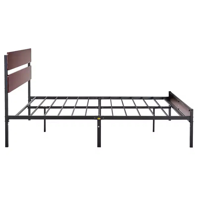 VECELO Queen/King Size Bed Frame with Wooden Headboard, Metal Bed Platform No Box Spring Needed with Heavy Duty Steel Slat, Brown