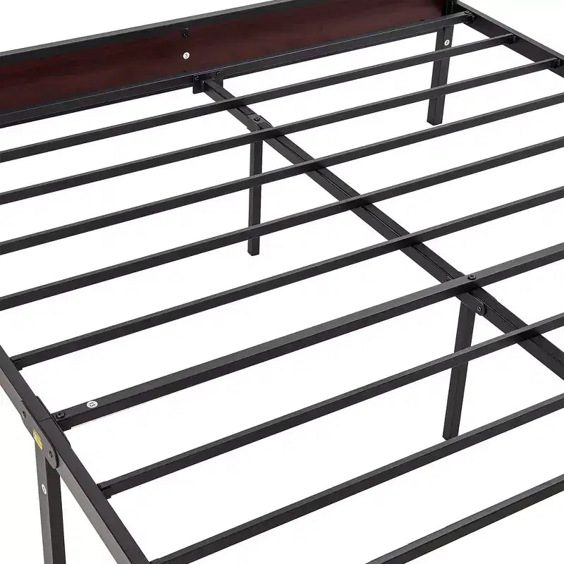 VECELO Queen/King Size Bed Frame with Wooden Headboard, Metal Bed Platform No Box Spring Needed with Heavy Duty Steel Slat, Brown