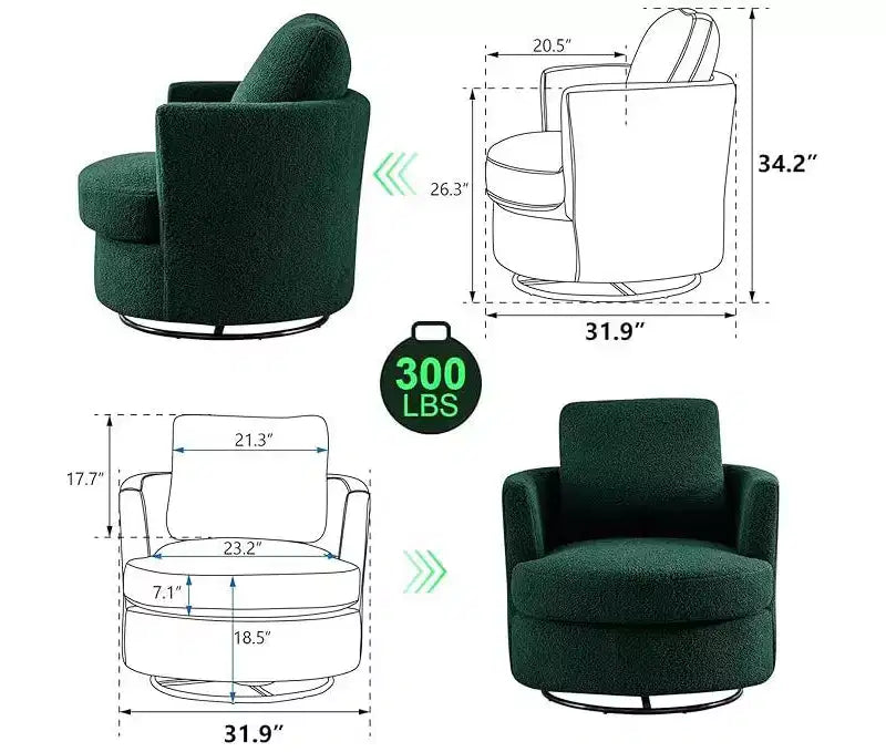 GDFStudio Bertha Swivel Boucle Upholstered 32 Wood and Steel Chair