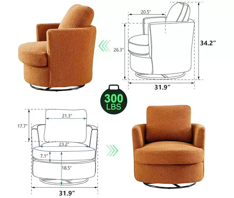 GDFStudio Bertha Swivel Boucle Upholstered 32 Wood and Steel Chair