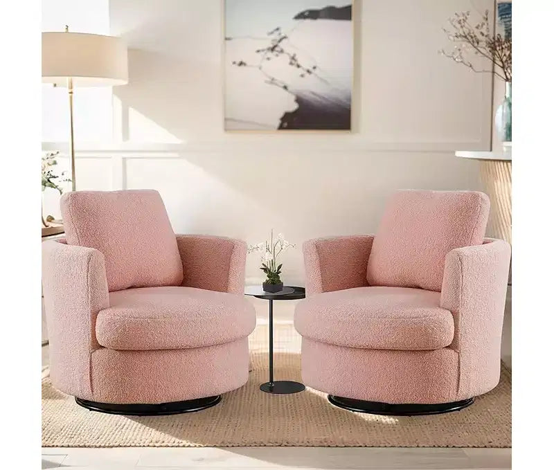GDFStudio Bertha Swivel Boucle Upholstered 32 Wood and Steel Chair