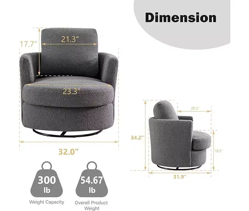 GDFStudio Bertha Swivel Boucle Upholstered 32 Wood and Steel Chair