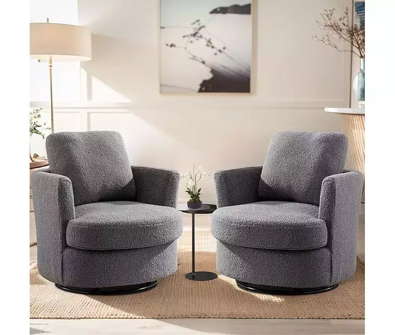 GDFStudio Bertha Swivel Boucle Upholstered 32 Wood and Steel Chair