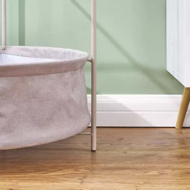 VECELO Round Side/End Table with Fabric Storage Basket, Metal Anti-Rust and Waterproof Small Bedside Nightstand with Removable Tray Top