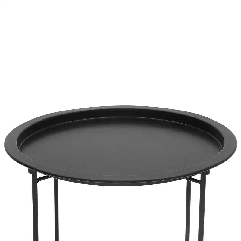 VECELO Round Side/End Table with Fabric Storage Basket, Metal Anti-Rust and Waterproof Small Bedside Nightstand with Removable Tray Top