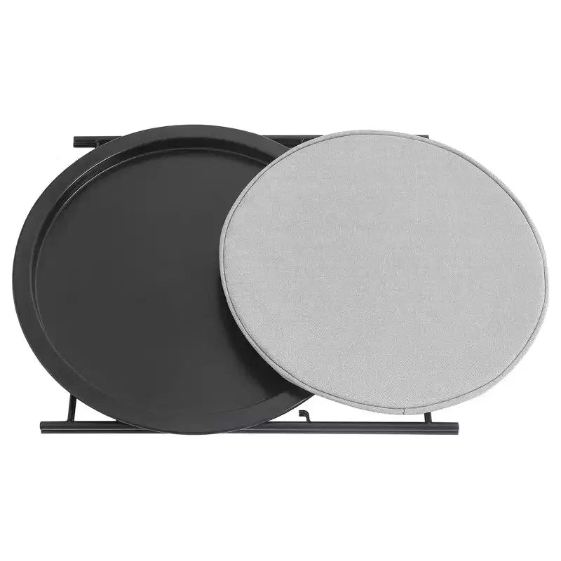 VECELO Round Side/End Table with Fabric Storage Basket, Metal Anti-Rust and Waterproof Small Bedside Nightstand with Removable Tray Top