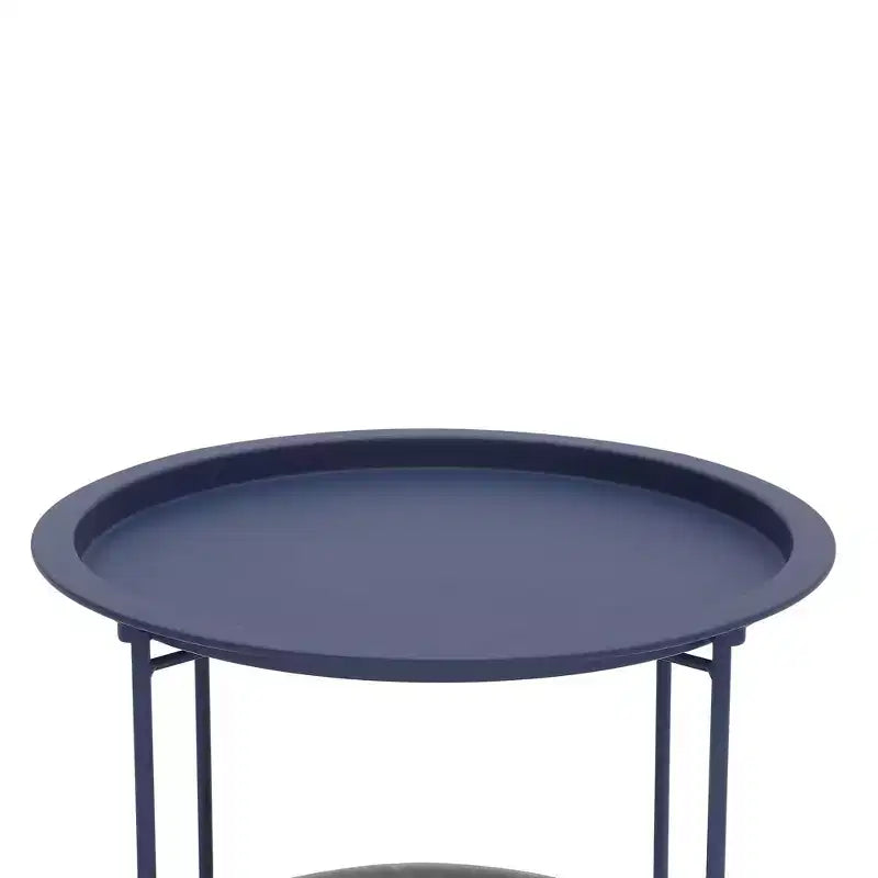 VECELO Round Side/End Table with Fabric Storage Basket, Metal Anti-Rust and Waterproof Small Bedside Nightstand with Removable Tray Top
