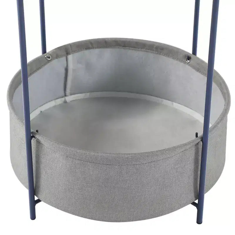 VECELO Round Side/End Table with Fabric Storage Basket, Metal Anti-Rust and Waterproof Small Bedside Nightstand with Removable Tray Top