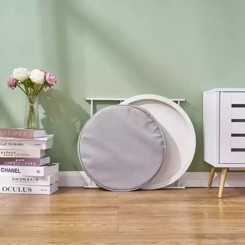 VECELO Round Side/End Table with Fabric Storage Basket, Metal Anti-Rust and Waterproof Small Bedside Nightstand with Removable Tray Top