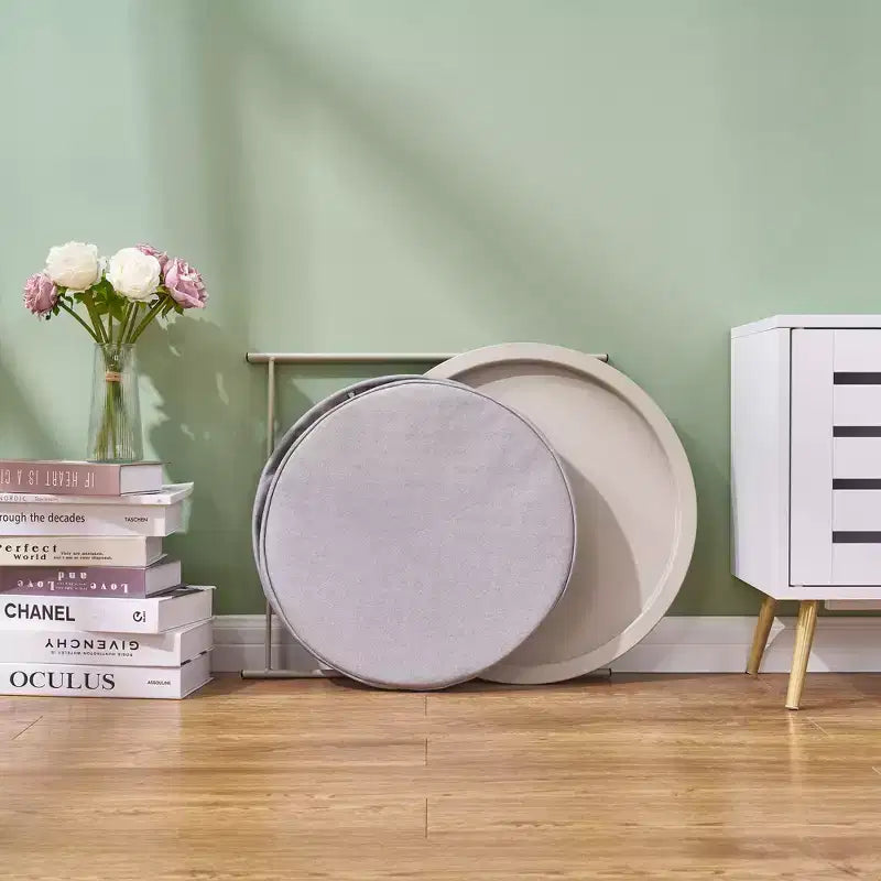 VECELO Round Side/End Table with Fabric Storage Basket, Metal Anti-Rust and Waterproof Small Bedside Nightstand with Removable Tray Top
