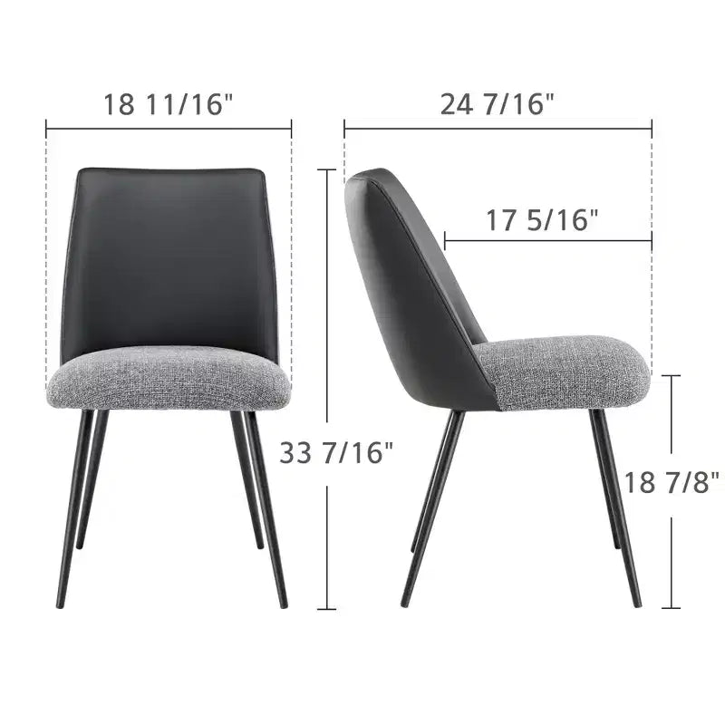 Upholstered Dining Side Chairs Set of 2, Black Gray