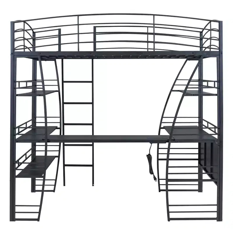 Whisen 77.1L x 56.7W Stylish Design Full Size Metal Frame Loft Bed with Shelves and L-shaped Desk