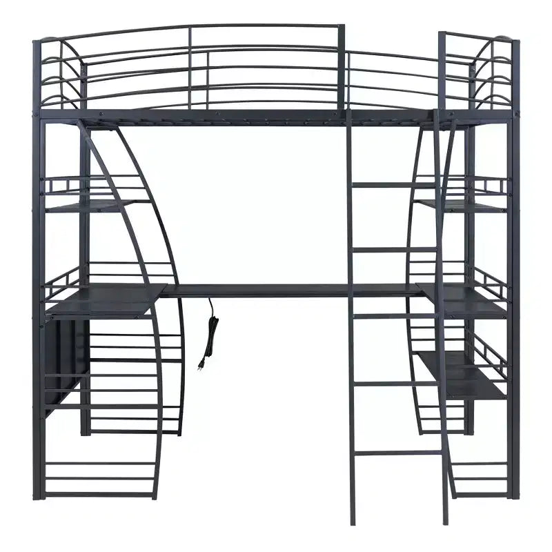 Whisen 77.1L x 56.7W Stylish Design Full Size Metal Frame Loft Bed with Shelves and L-shaped Desk