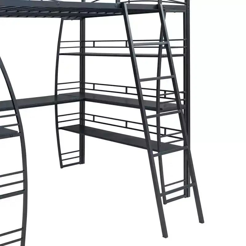 Whisen 77.1L x 56.7W Stylish Design Full Size Metal Frame Loft Bed with Shelves and L-shaped Desk