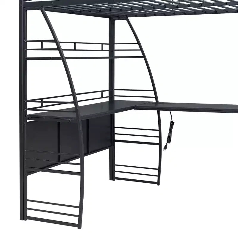 Whisen 77.1L x 56.7W Stylish Design Full Size Metal Frame Loft Bed with Shelves and L-shaped Desk