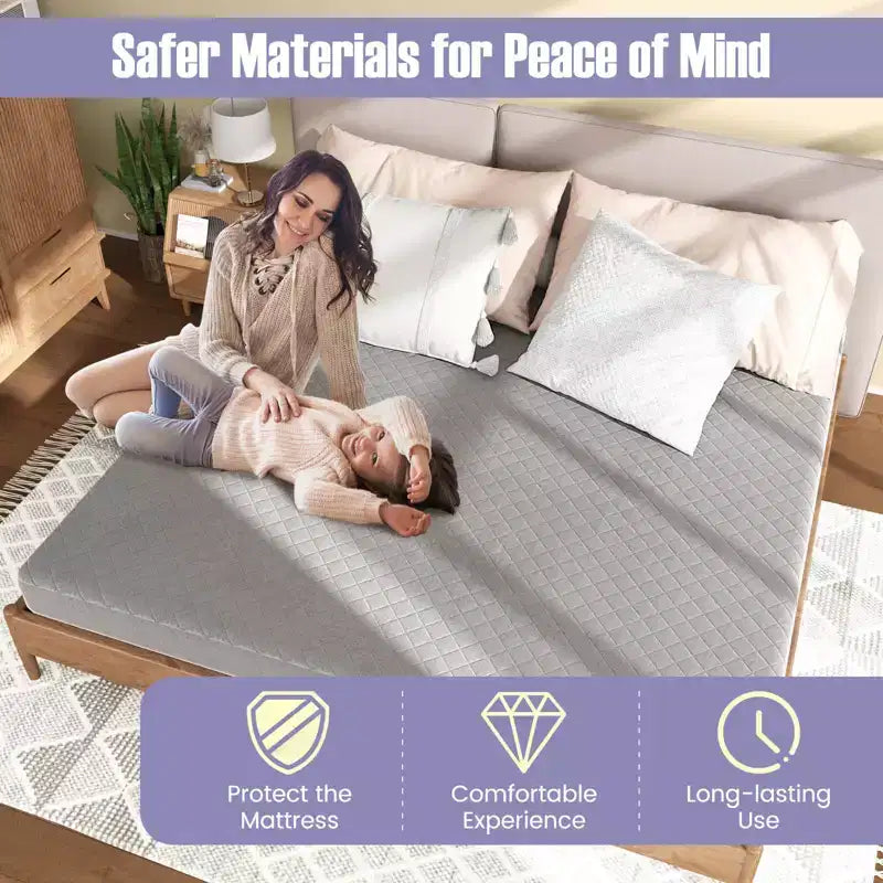 Costway Twin/Queen/King Size Mattress Protector with Deep Pocket Sponge Padding Anti-slip Bottom Gray