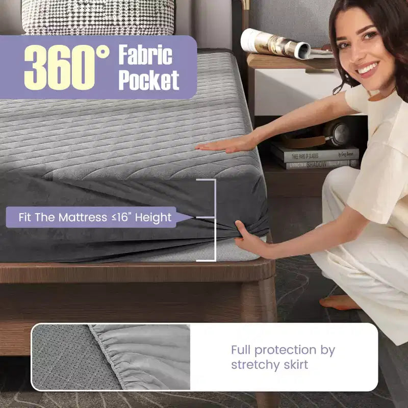 Costway Twin/Queen/King Size Mattress Protector with Deep Pocket Sponge Padding Anti-slip Bottom Gray