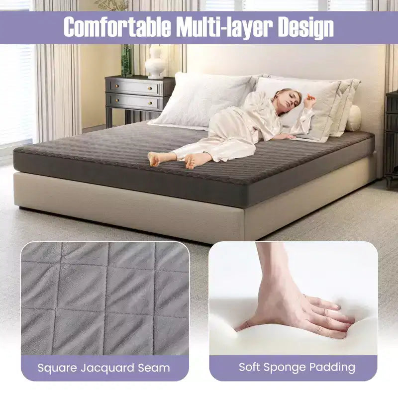 Costway Twin/Queen/King Size Mattress Protector with Deep Pocket Sponge Padding Anti-slip Bottom Gray