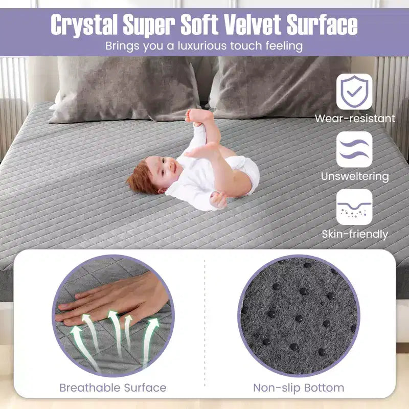 Costway Twin/Queen/King Size Mattress Protector with Deep Pocket Sponge Padding Anti-slip Bottom Gray