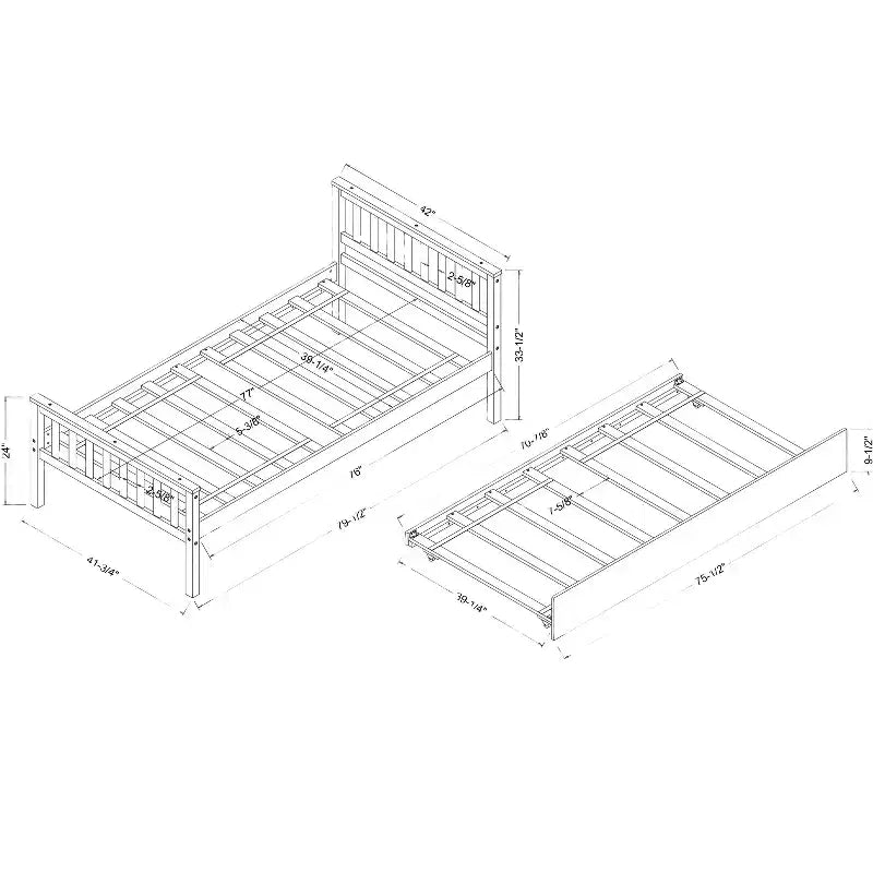 Whisen Twin Size Wood Platform Bed Frame with Trundle, with Headboard and Footboard