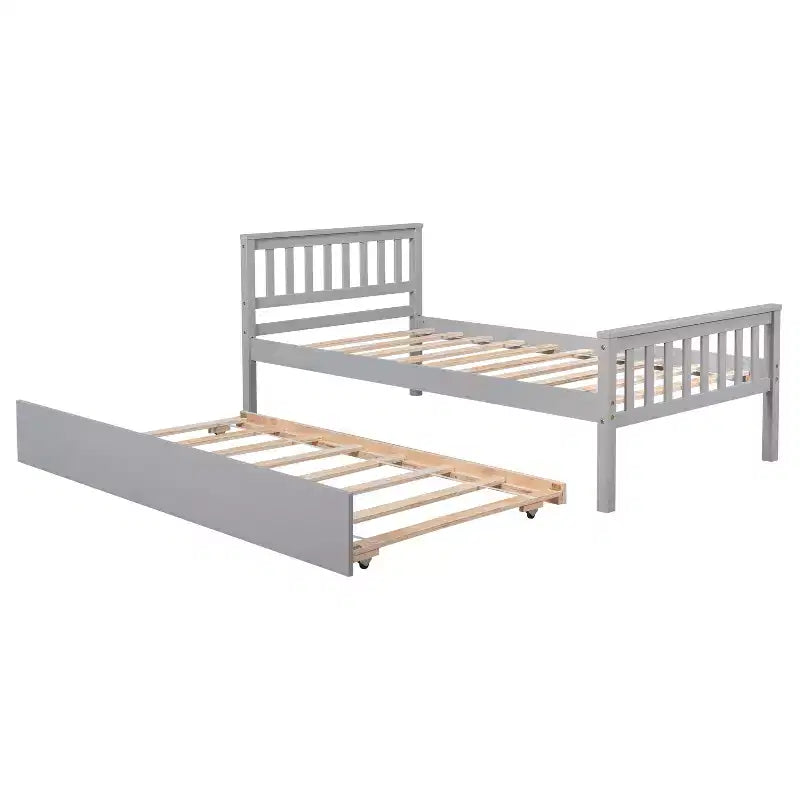 Whisen Twin Size Wood Platform Bed Frame with Trundle, with Headboard and Footboard