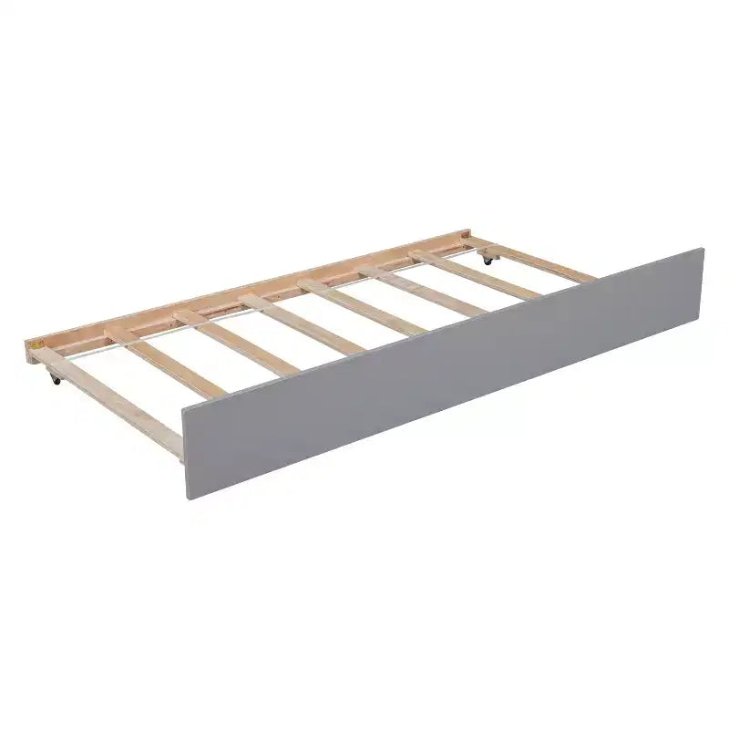 Whisen Twin Size Wood Platform Bed Frame with Trundle, with Headboard and Footboard