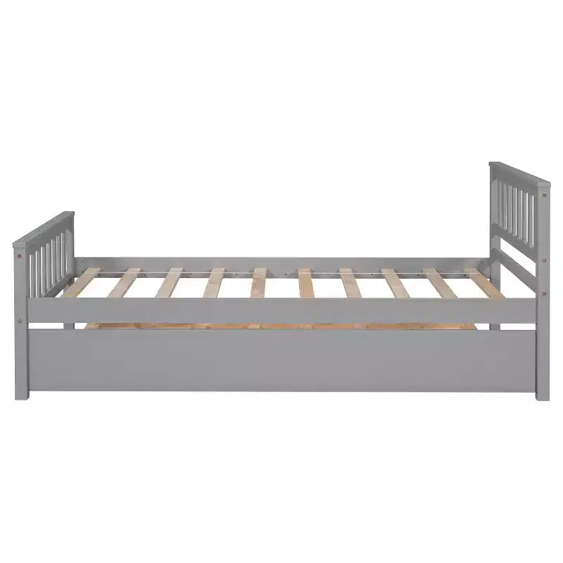 Whisen Twin Size Wood Platform Bed Frame with Trundle, with Headboard and Footboard