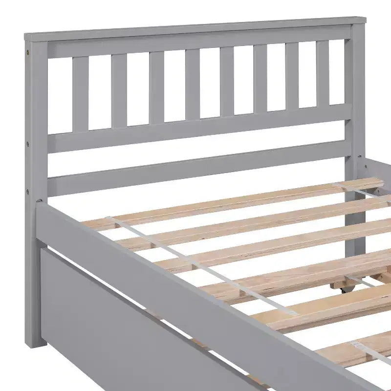 Whisen Twin Size Wood Platform Bed Frame with Trundle, with Headboard and Footboard