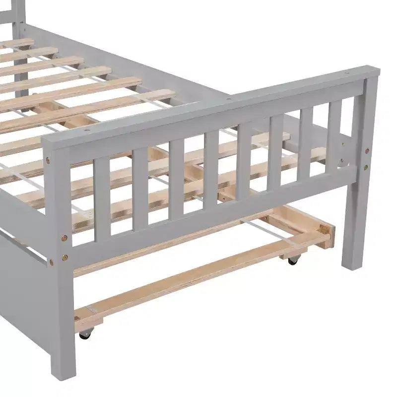 Whisen Twin Size Wood Platform Bed Frame with Trundle, with Headboard and Footboard