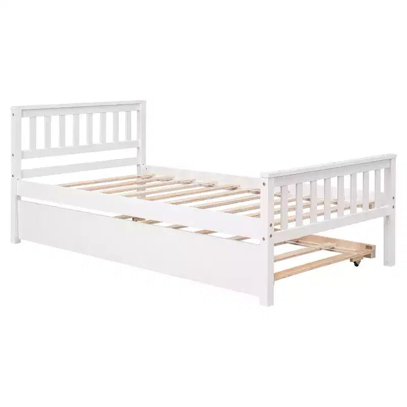 Whisen Twin Size Wood Platform Bed Frame with Trundle, with Headboard and Footboard